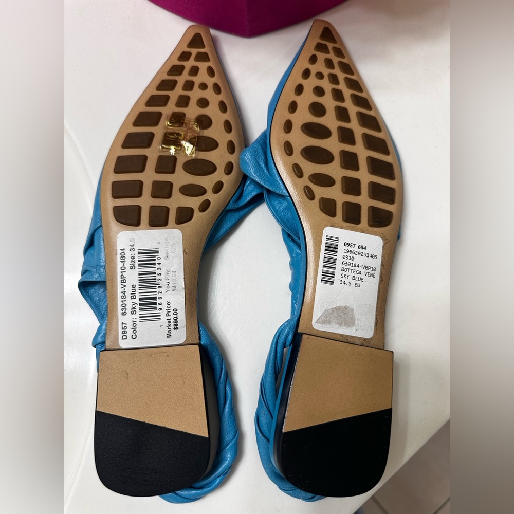 Bottega Veneta Point Leather Slingback Flats Blue - Picture 2 of 4